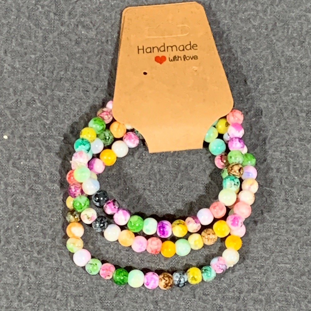 Handmade Beaded Bracelet Set Women OS Multicolor Boho Stretch Stackable Glass